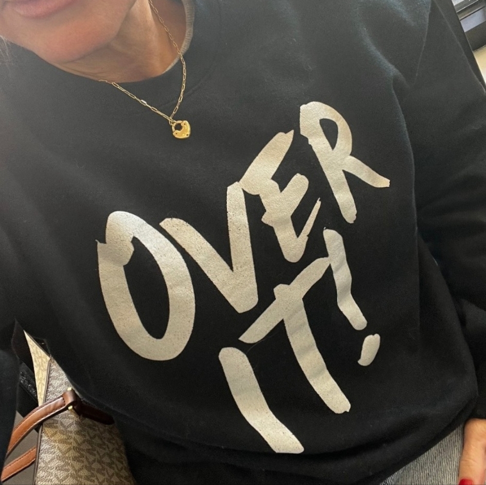 Black 'Over It!' Beautiful Glitter Print! Sweatshirt Size Medium - Picture 1 of 4